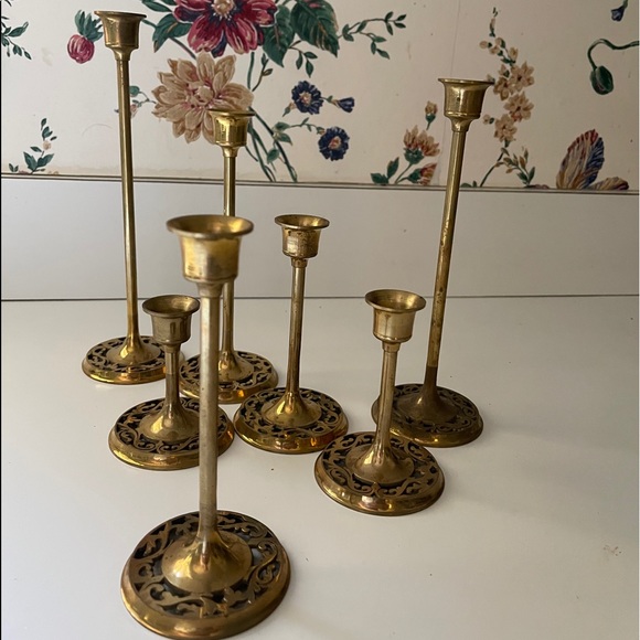 Vintage 8 piece brass candlestick holders